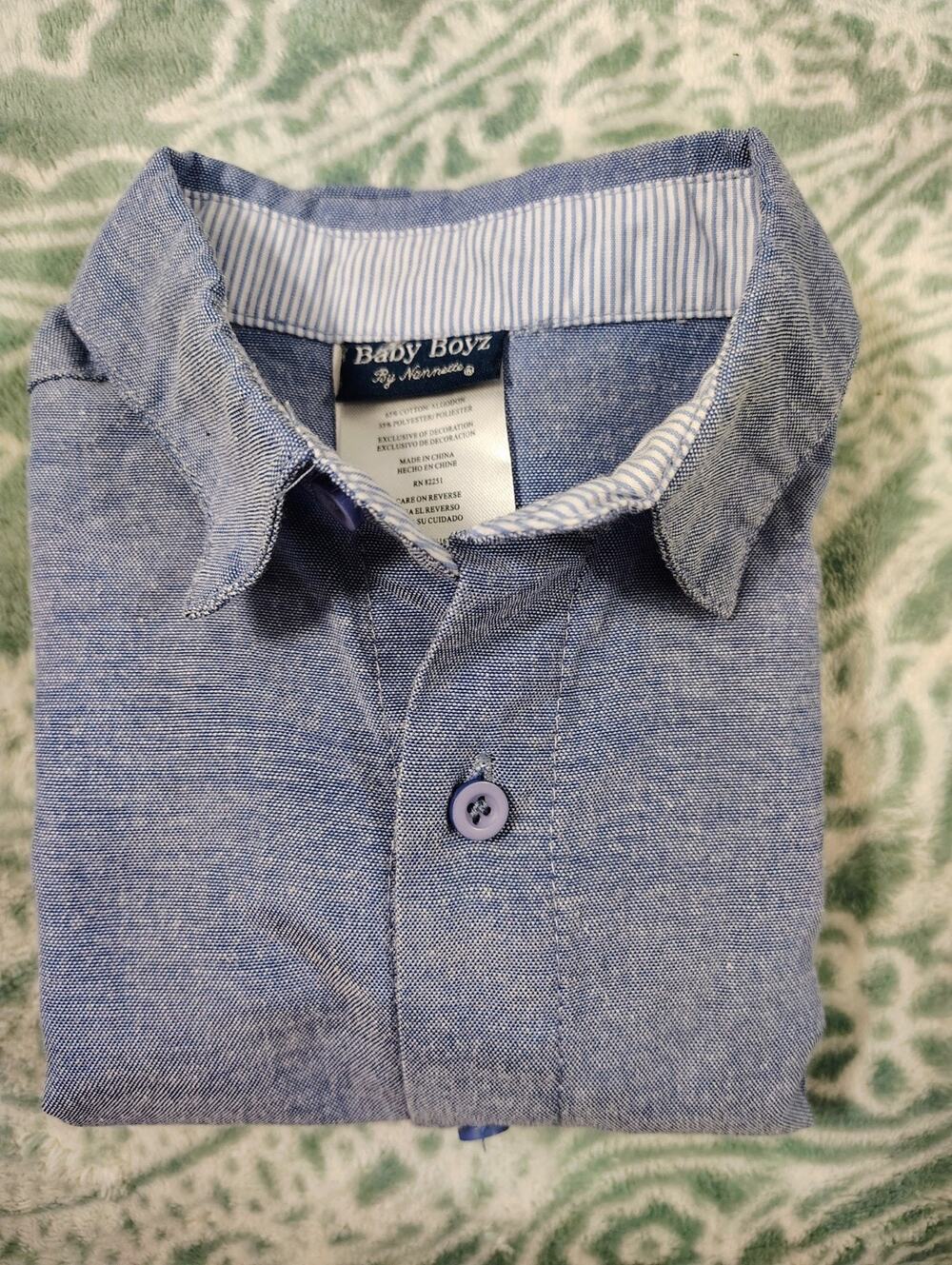 Baby Boy Dress Shirt By baby Boyz, Blue Linen, 18 Months